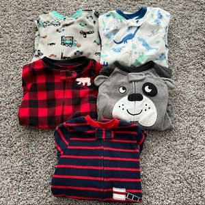 12 Month Fleece Footie Zipper Pajama Bundle (5 pair!)